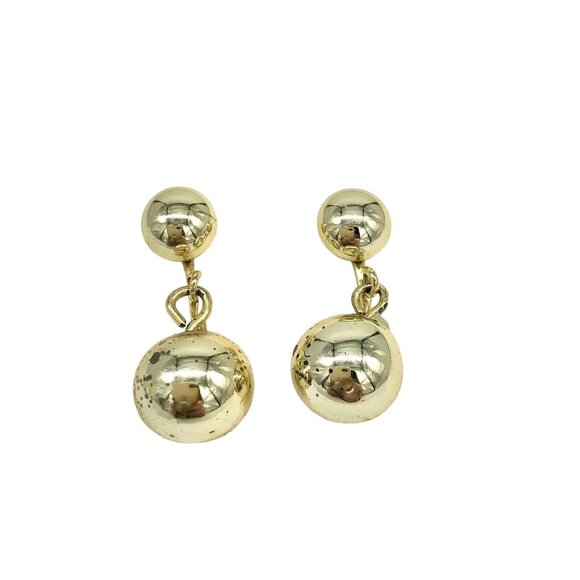 Vintage Gold-Tone Spherical Bead Screw Back Ball Drop Earrings - Picture 1 of 5